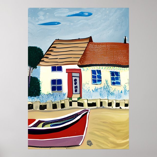 Póster Beach House y el Ilustracion Resumen de Barcos (Frente)