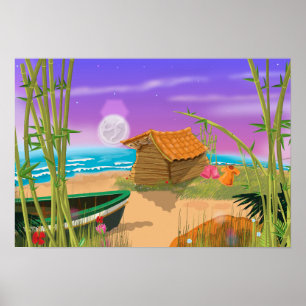 Póster "Beach Hut on moonlit beach-cabt" "beach-cabt" "pe