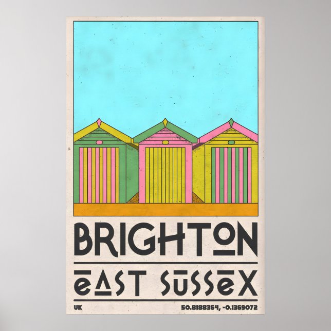 Póster Beach Hut Wall Art Brighton Seaside Row - Mid (Frente)