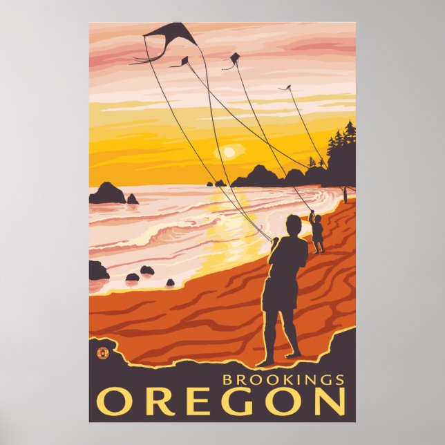 Póster Beach & Kites - Brookings, Oregón (Frente)