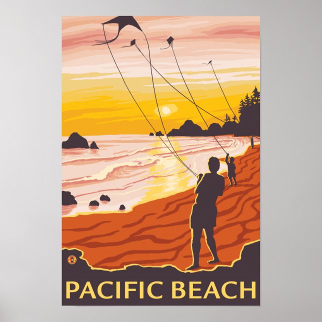 Póster Beach & Kites - Pacific Beach, Washington (Frente)