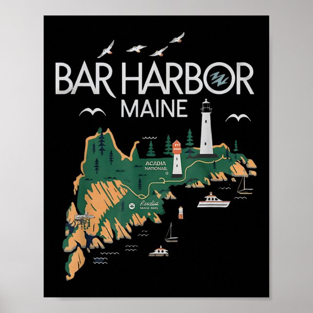 Póster Beach Lighthouse Bar Harbour Maine (Frente)