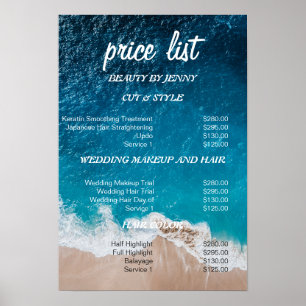 Póster Beach Ocean Beauty Salon Lista de precios - Azul c