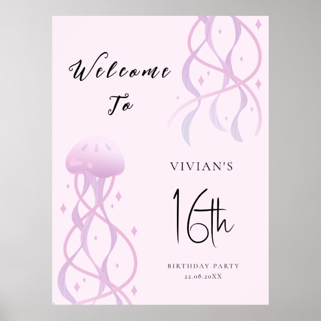 Póster Beach Rubor Pink Sweet 16 invitaciones para fiesta (Frente)