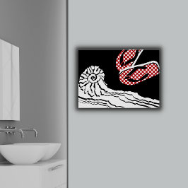 Póster Beach Sea & Polka Dot Flip Flops Baño Poster