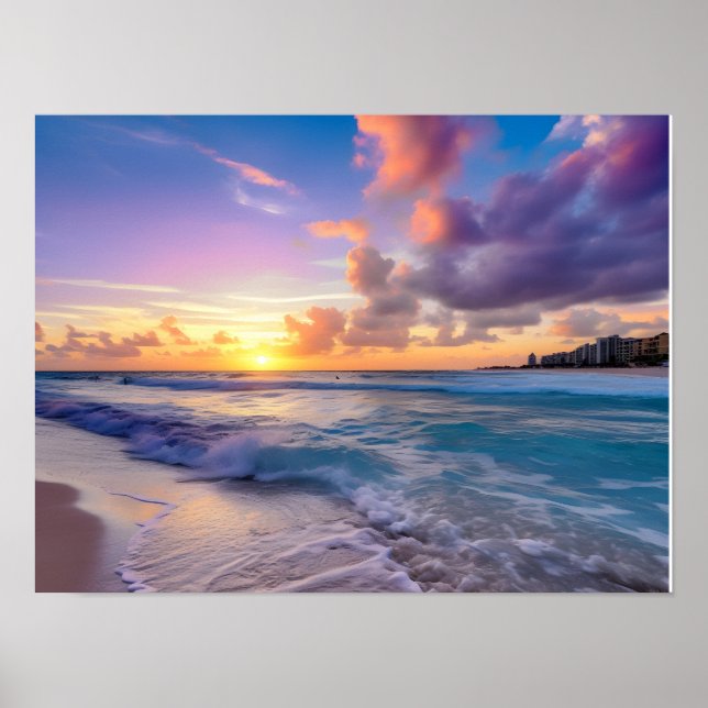 Póster Beach Sunset con nubes (Frente)