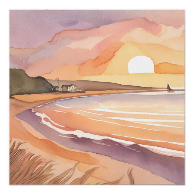 Póster Beach Sunset | Hermosa pintura acuarela (Anverso)