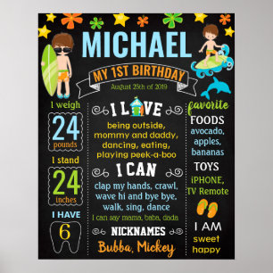 Póster Beach Surf Surfing verano Birday Party board