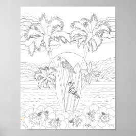 Póster Beach Surfboards Adulto Coloring Poster