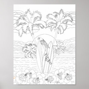 Póster Beach Surfboards Adulto Coloring Poster