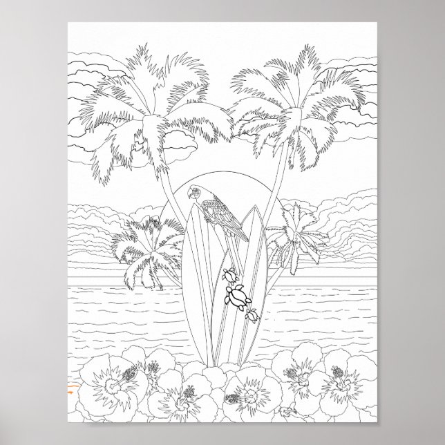 Póster Beach Surfboards Adulto Coloring Poster (Frente)