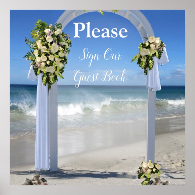 Póster Beach Wedding Guest Book Sign (Frente)