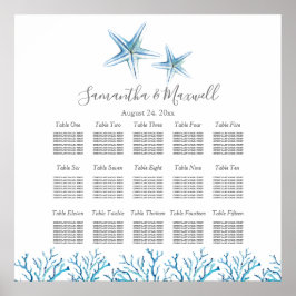 Póster Beach Wedding SEATING CHART, Starfish Coral Poster
