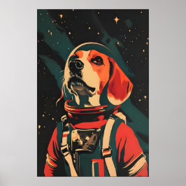 Póster Beagle Astronaut Poster, Beagle Retro Print