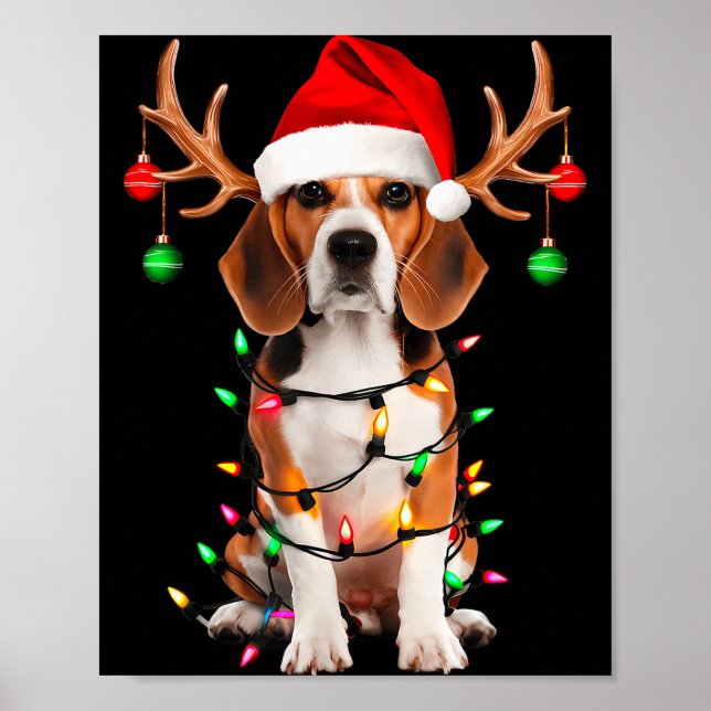 Póster Beagle Christmas Tree Shirt Beagle Santa Hat Lover (Frente)