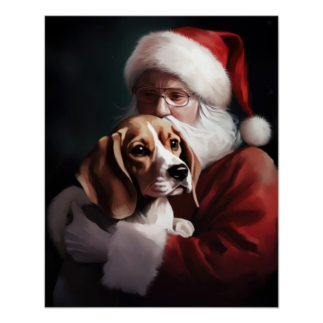 Póster Beagle con Navidades festivos de Santa Claus (Anverso)