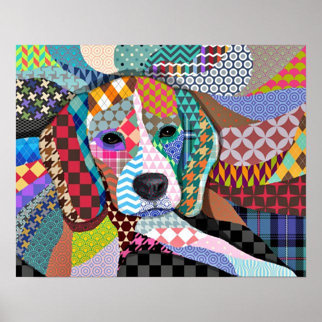 Póster Beagle Dog 161 Multicolor Patterns (Frente)