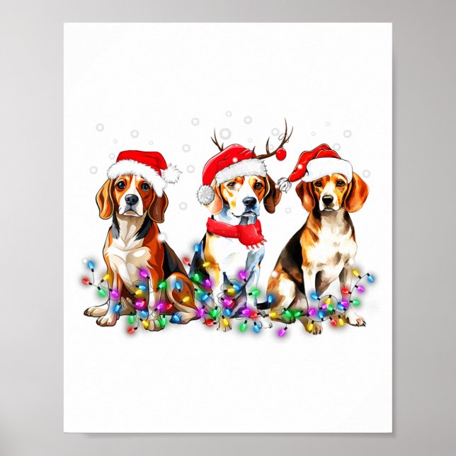 Póster Beagle Dog Christmas Lights Cute Pet Matching Fami (Frente)