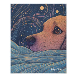 Póster Beagle dog with starry sky and water 002