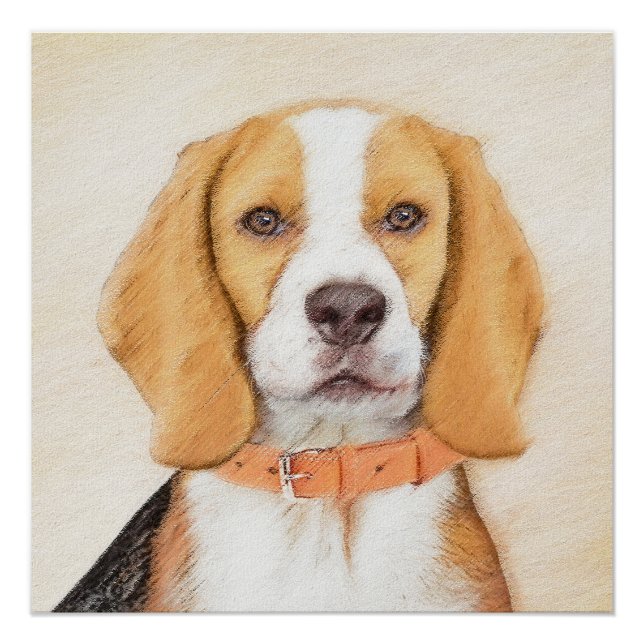 Póster Beagle Hound Dog Pintura original de animales (Anverso)