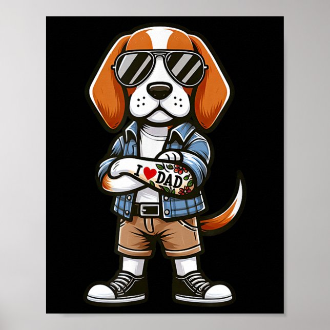 Póster Beagle I Love Dad Funny Dog Tattoo (Frente)