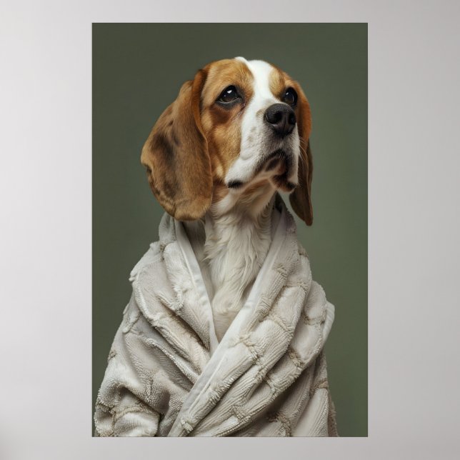 Póster Beagle in Bathrobe Print, Funny Bathroom Dog Art (Frente)