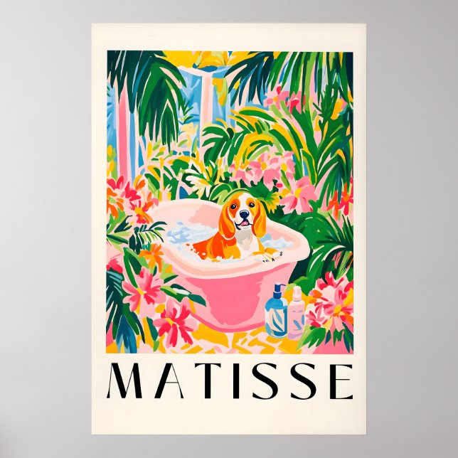 Póster Beagle in Bathtub Art Print Matisse Style Dog (Frente)