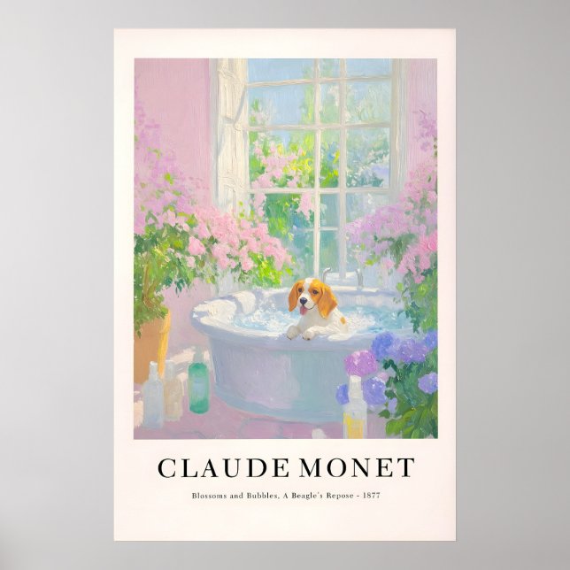 Póster Beagle in Bathtub Art Print Monet Style Dog Poster (Frente)