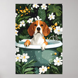 Póster Beagle In Bathtub Poster, Funny Dog Poster, Beagle