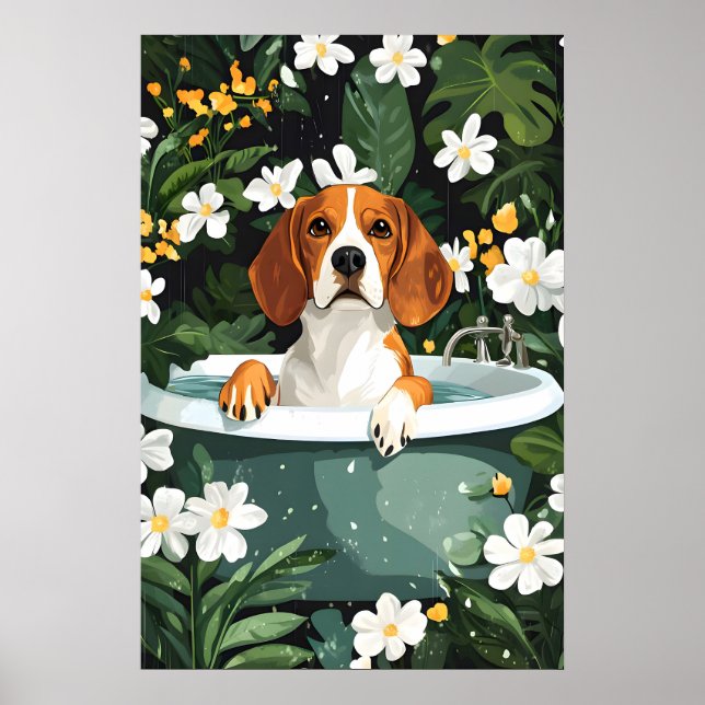 Póster Beagle In Bathtub Poster, Funny Dog Poster, Beagle (Frente)