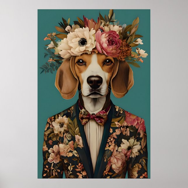 Póster Beagle In Suit Poster, Beagle Portrait, Beagle Oil (Frente)