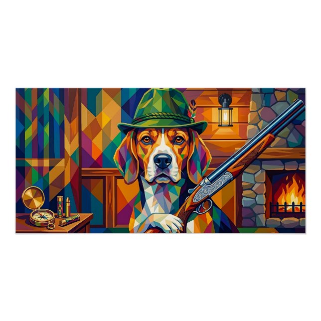 Póster Beagle Jäger Pop Art – Moderner Jagdhund (Anverso)