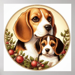 Póster Beagle Mom y Pup 01X