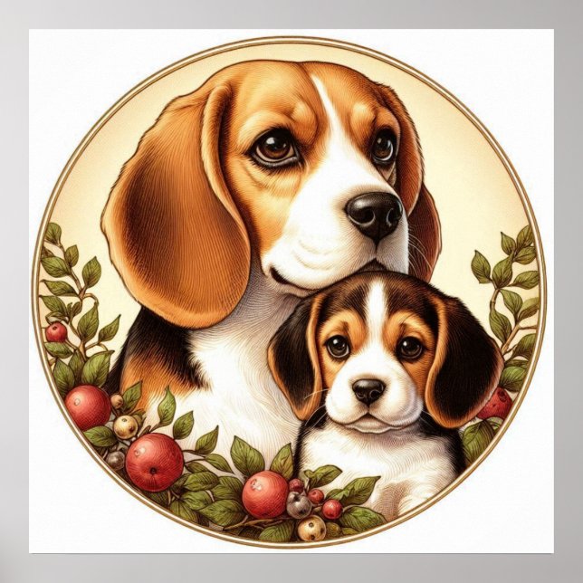 Póster Beagle Mom y Pup 01X (Frente)