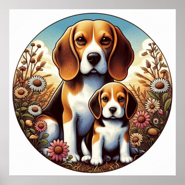 Póster Beagle Mom y Pup 5000 2X (Frente)