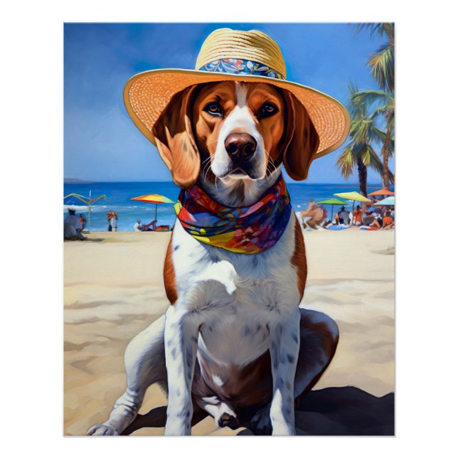 Póster Beagle on Beach, regalo de verano para los amantes (Anverso)