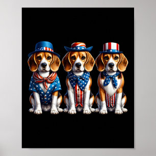 Póster Beagle Patriótico 4 De Julio Bandera Estadounidens