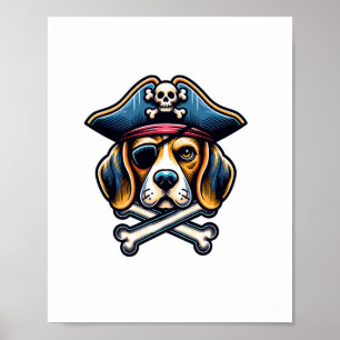 Póster Beagle Pirate Costume Skull Crossbone Dog Amantes