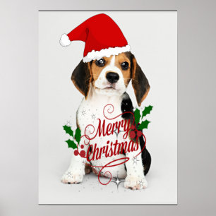 Póster Beagle Puppy Santa