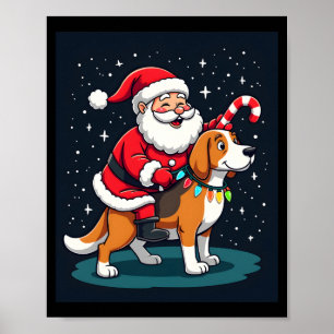 Póster Beagle Xmas Luces Santa Montando Beagle Perro Chri
