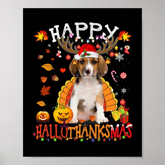 Póster Beagles Dog Happy Hallothanksmas Halloween Thanksg (Frente)