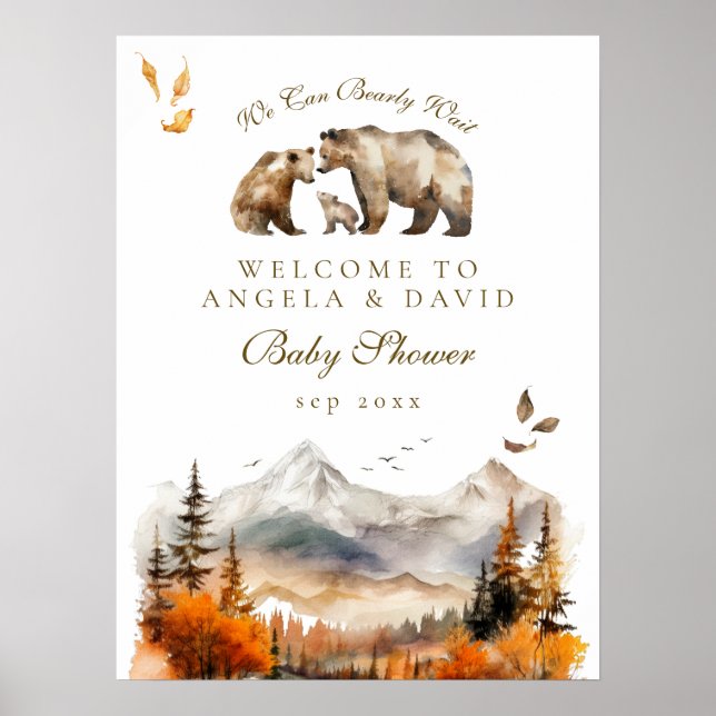 Póster Bear Adventure Fall Mountain Neutral Baby Shower (Frente)