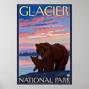 Póster Bear and Cub - Parque Nacional Glacier, MT