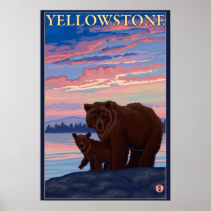 Póster Bear and Cub - Yellowstone National Park
