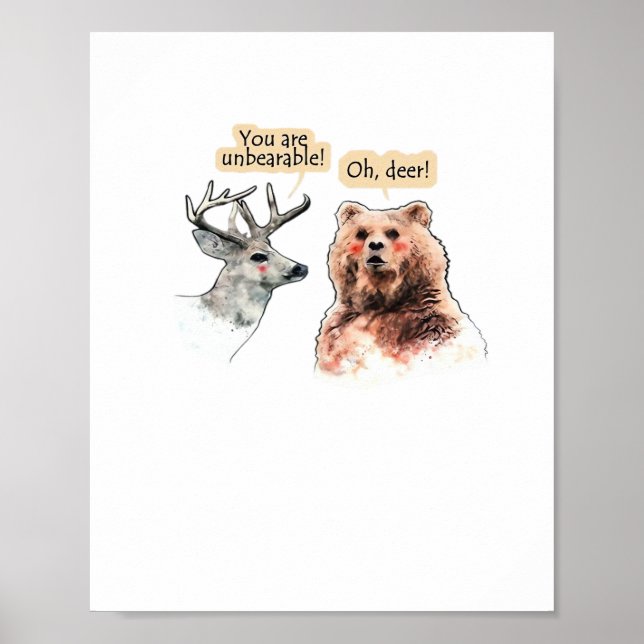 Póster Bear And Deer Conversation Funny Wildlife Design  (Frente)