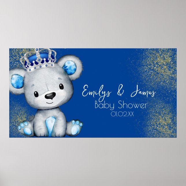 Póster Bear Baby Shower Prince Sparkly Blue Boys (Frente)