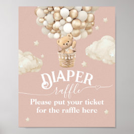 Póster Bear Balloon Baby Girl Ducha rifa de pañales