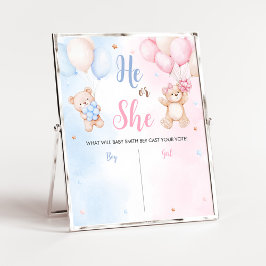 Póster Bear Balloon Gender Reveal Sign