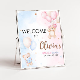 Póster Bear Balloon Gender Reveal Welcome Sign