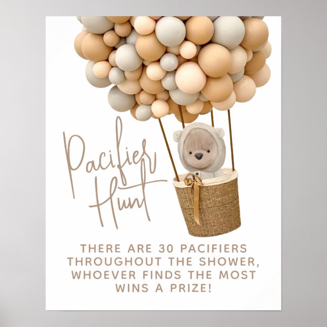 Póster Bear Balloons Caza Pacificadora Baby Shower modern (Frente)
